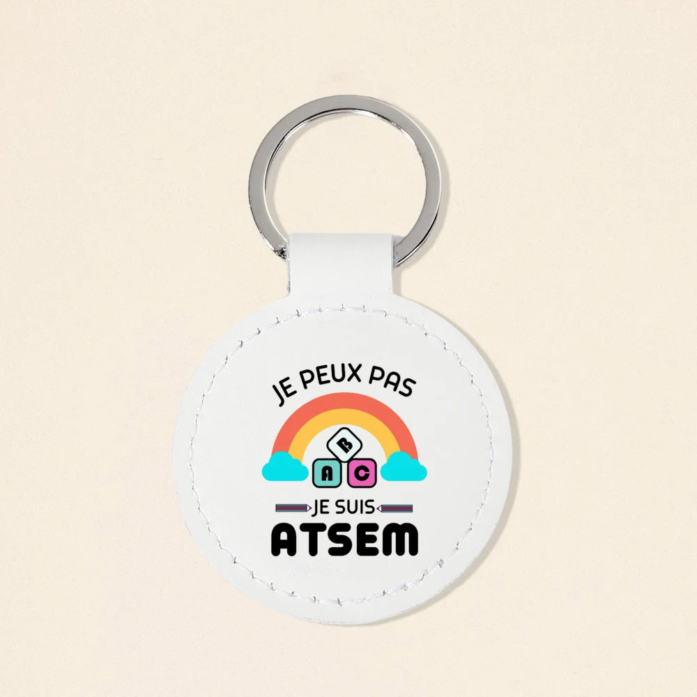 Super Atsem Maitre Maitresse Print Keychain Leather Circle Keyring Teacher Life Key Chain Teacher's Day Thanks Gift for Teacher