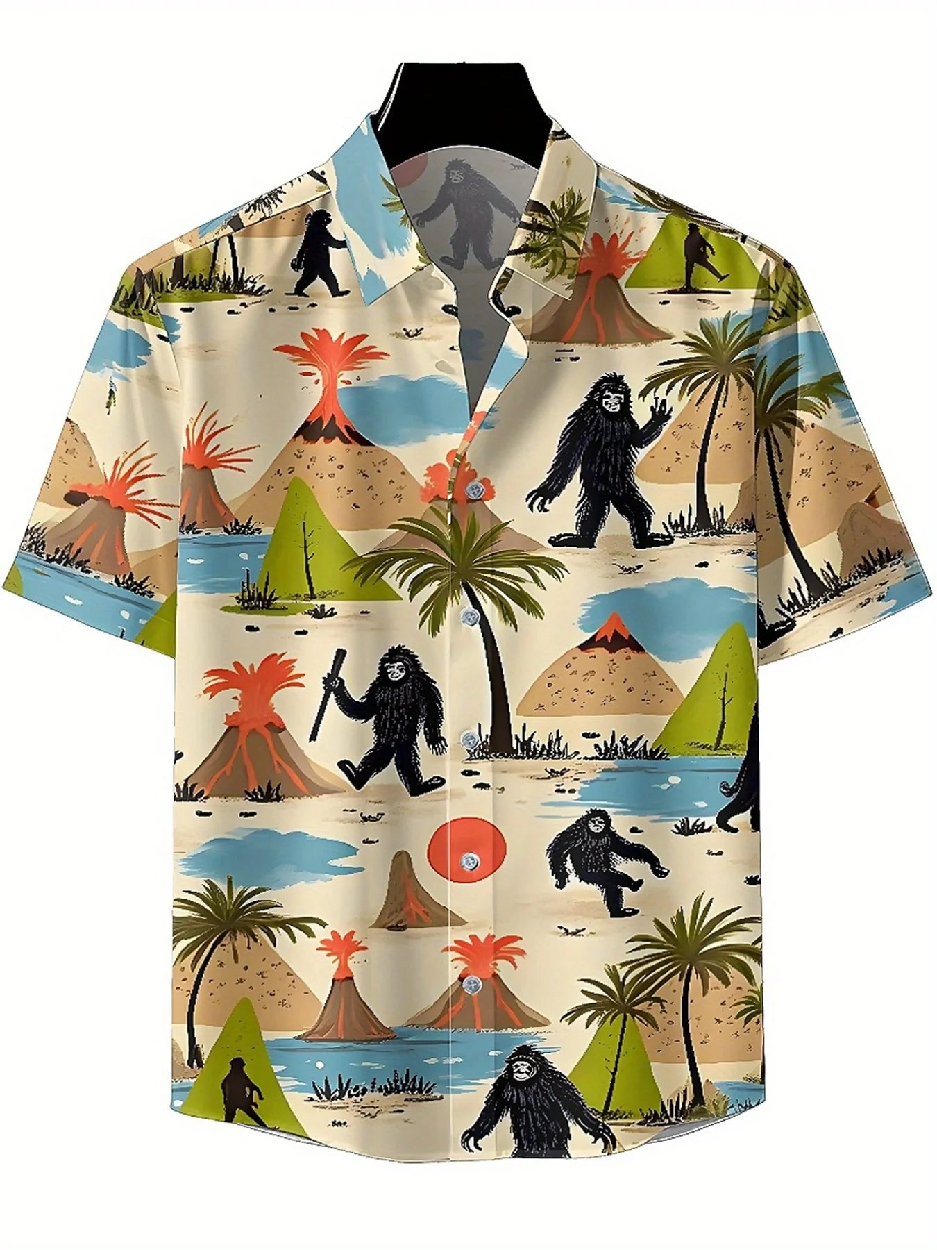 Men's Plus Size Hawaiian Shirts Sasquatch and Natural Wonders pattern, Button Up Shirts, Unisex Casual Clothing, Summer Tops