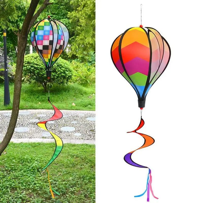 Hot Air Balloon Wind Spinner Rainbow Hanging Wind Twister Bird Deterrent Device Garden Outdoor Toy for Yards Holiday Party Decor