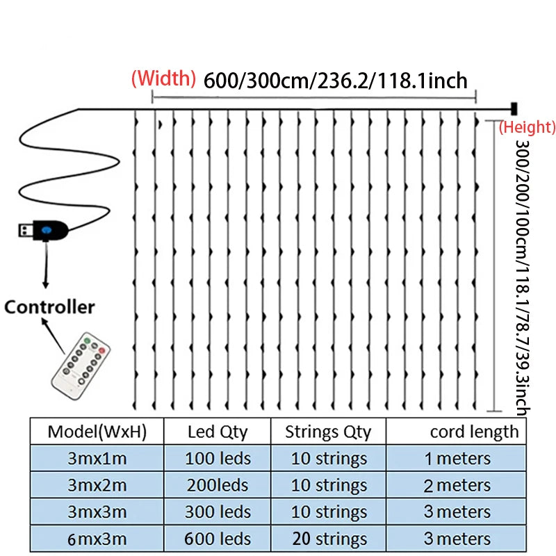 3/6M LED Lights String Fairy Decoration USB Plug Holiday Curtain Lamp 8 Mode for Home Garden Christmas Party New Year Wedding