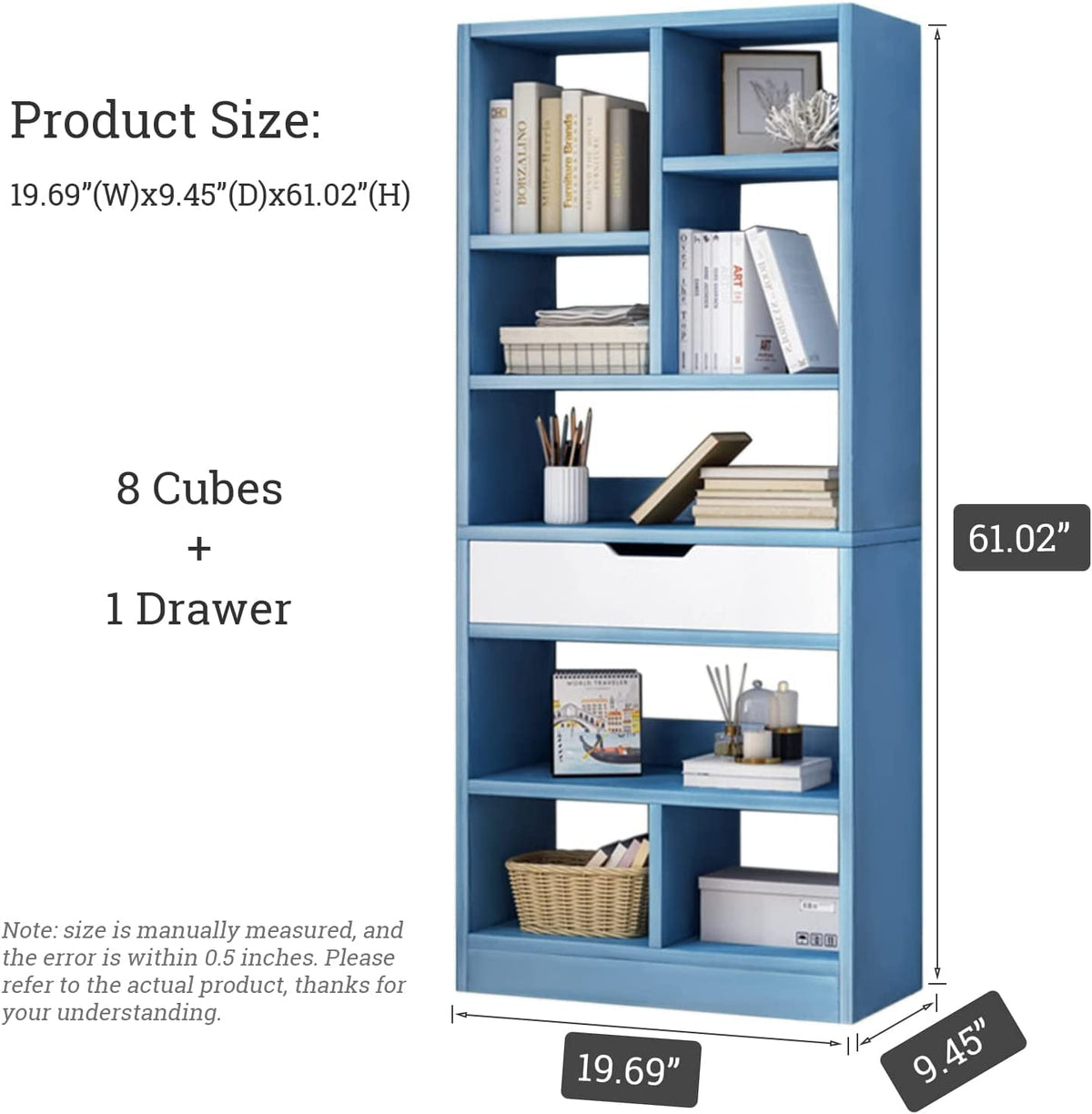 Bright Blue Wooden Bookcase With Eight Cubes Scandinavian