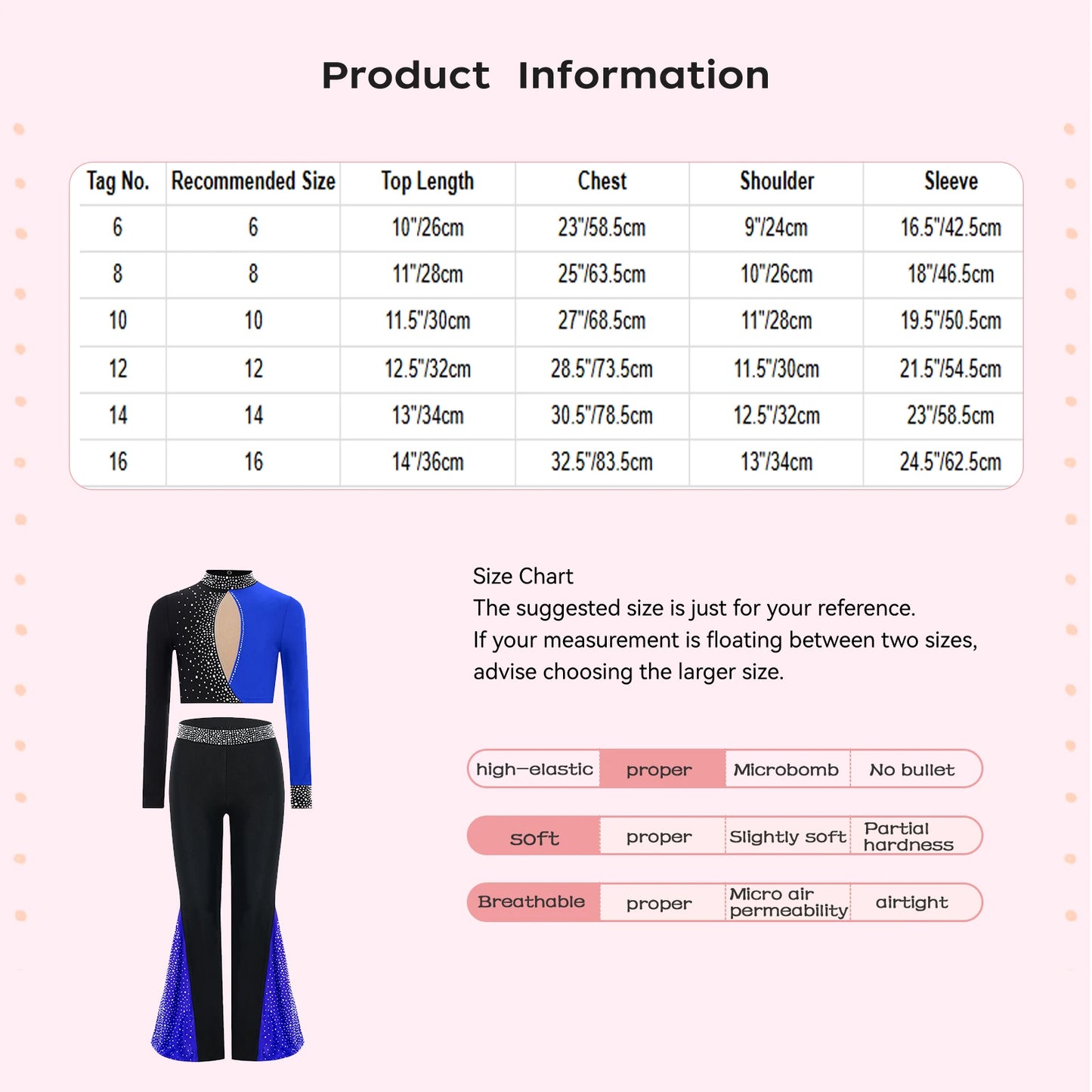 Kids Girls Lyrical Jazz Dance Costume Figure Skating Gymnastics Dancewear Long Sleeve Color Block Crop Top+Bell-Bottomed Pants