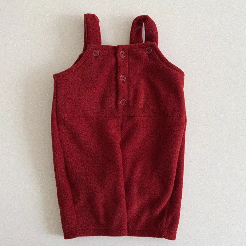 2025 Winter New Girls Plus Velvet Thick Overalls Children Warm Jumpsuit Kids Boys Strap Trousers Baby Girl Christmas Clothes