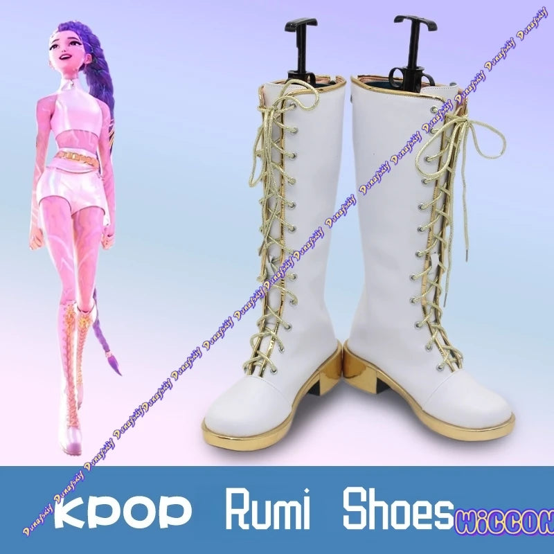 Demon Hunters Rumi Cosplay Kit - White Wig+Vest+Accessories Full Set | Huntrix Halloween Costume for Women & Teens