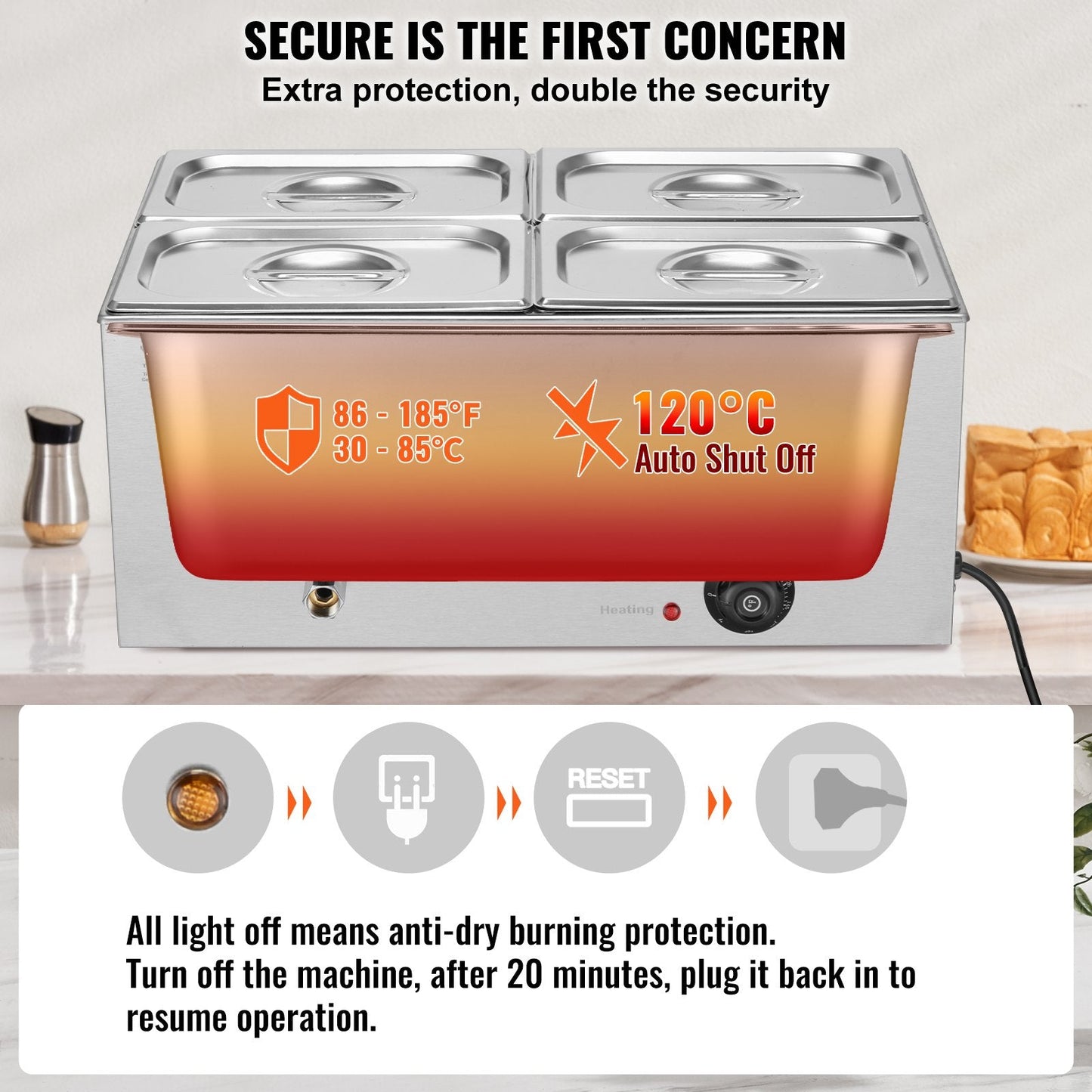 Commercial Electric Food Warmer 4-Pan Countertop Buffet 15.9QT Bain