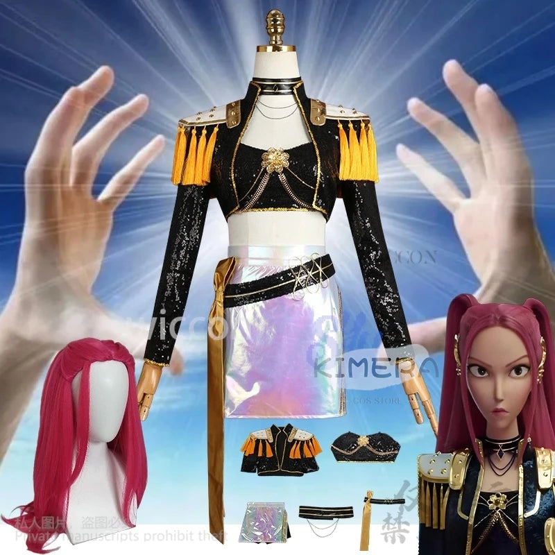 Kpop Demon Mira Huntrix Cosplay Golden Stage Costume Korea Idol Girls Uniform Black Punk Coat Mini Dress Lolita 코스프레 Halloween