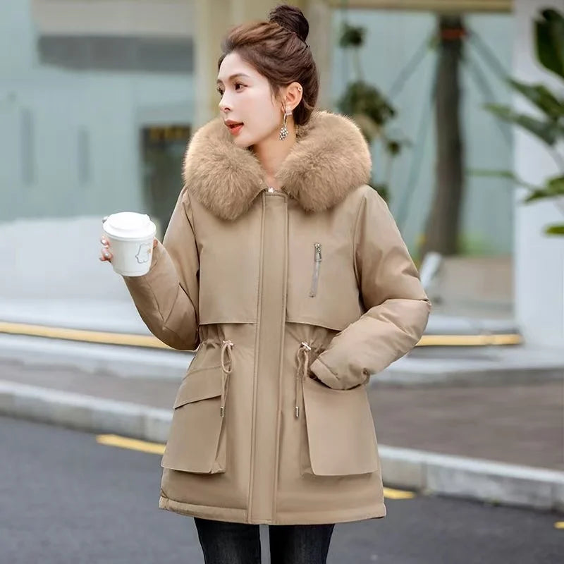 Winter Jacket Coat Women Loose Casual All-Match Thick Hooded Fur Collar Down Cotton Padded Jackets Female Warm Parkas Outwear