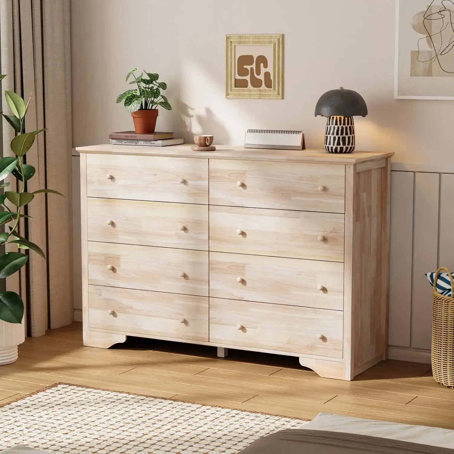 Unfinished Solid Wood Dresser Color DIY, 3 Drawer Dresser for Bedroom, Natural Rubber Wood Chest of Drawers, Baby Dressers