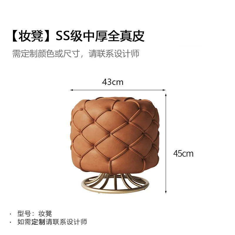 Italian Luxury Bedroom Leather Footrest Shoe Changing Stool Bedroom Stainless Steel Vanity Chair Office Single Home Furniture