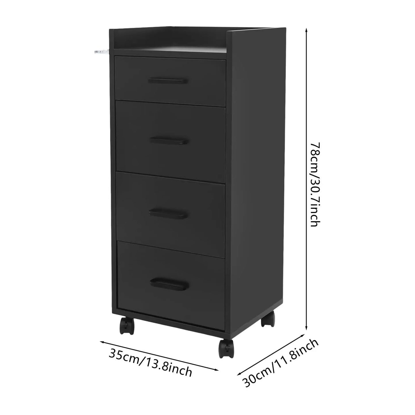 Salon Trolley Cart,4 Drawers Rolling Cart with Wheels,Wooden Hair Salon Storage Cabinet Utility Trolley with Hair Dryer Holder,S