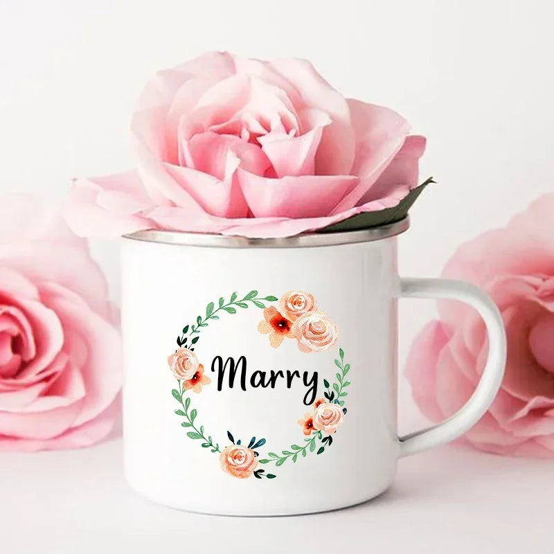 Personal Custom Name Enamel Mug, Bachelorette Party, Coffee Wine Mug, Bridesmaid Cup, Wedding Bridal Shower, Bride Team Gifts