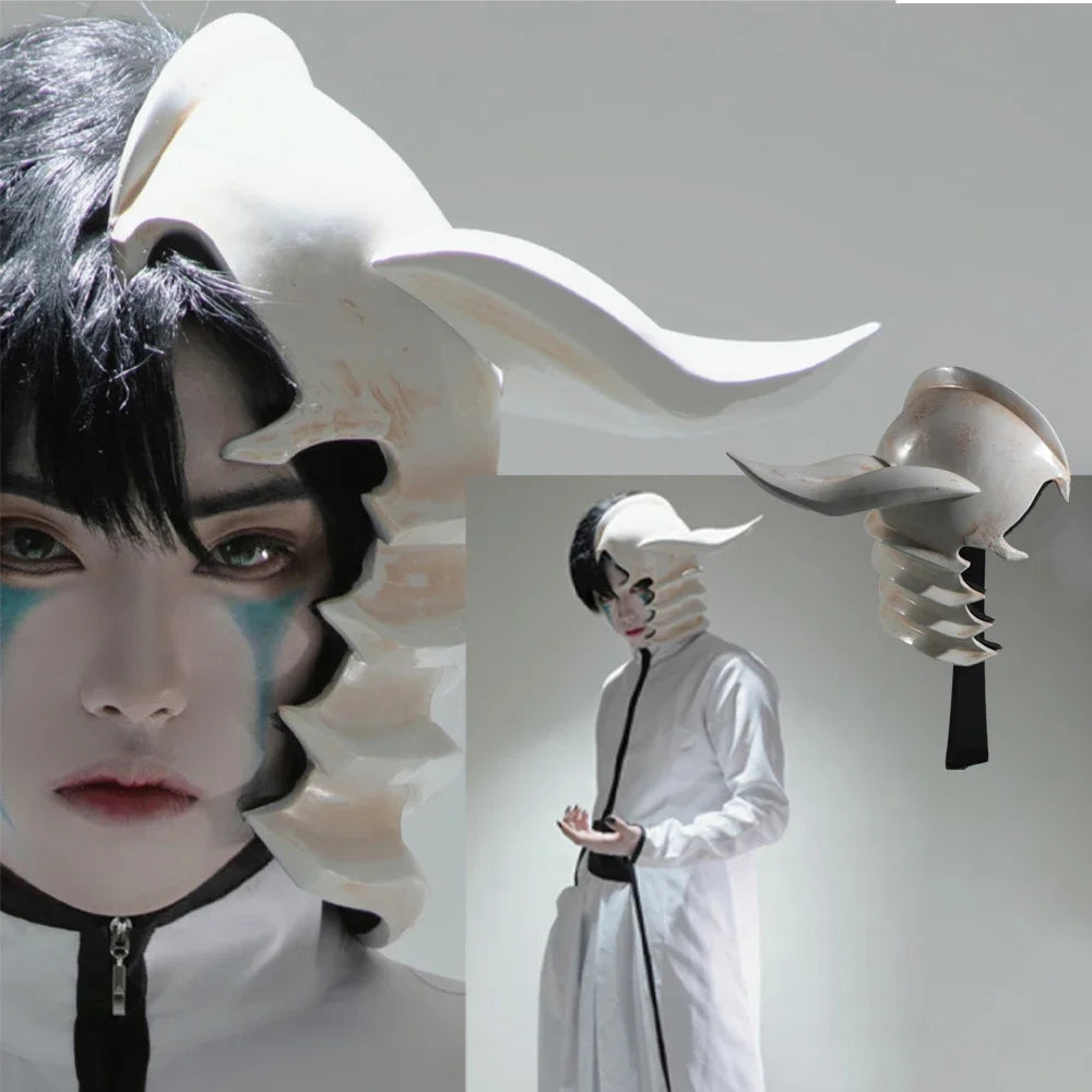 CosplayAnime Bleach Ulquiorra's Cosplay Costume Ulquiorra Helmet Masks Wigs Hairs White Kimono ( Jacket + Pants + Belt ) Kendo C