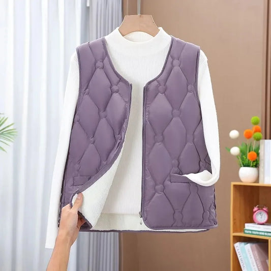 Autumn Winter Velvet Cotton Tank Top Women's Clothing Vest Sleeveless Jacket New Fashion Warm Zipper Short Coat Female Waistcoat