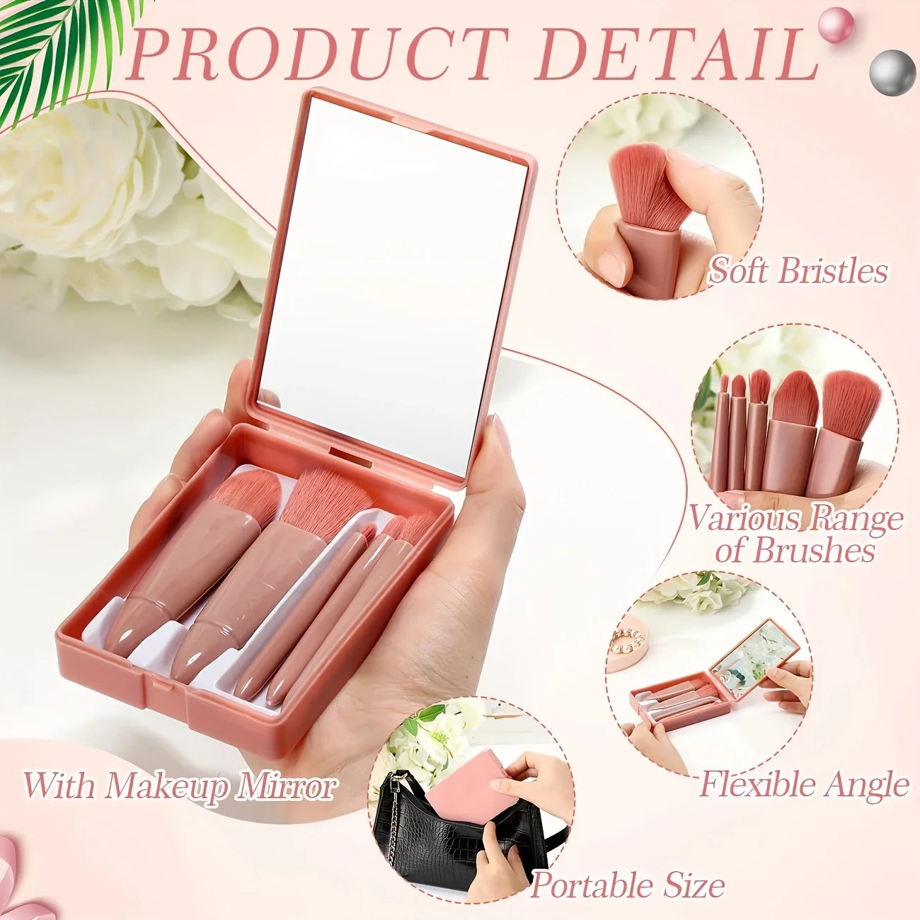 A 15-piece wedding travel makeup brush set, including makeup brushes in a makeup box, thank-you cards, transparent hard gauze ba