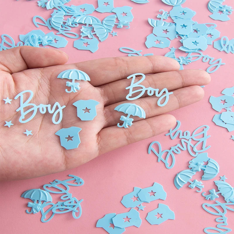 15/30/50g blue boy letters, clothes, umbrella scraps mixed, suitable for baby shower, baby shower, baby party decoration.