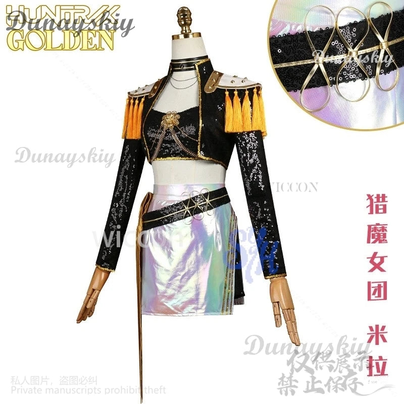 Mira Huntrix Golden Stage Uniform Cosplay Anime Movie Kpop Demon Black Flash Gorgeous Punk Coat Mini Dress Lolita 코스프레 Halloween