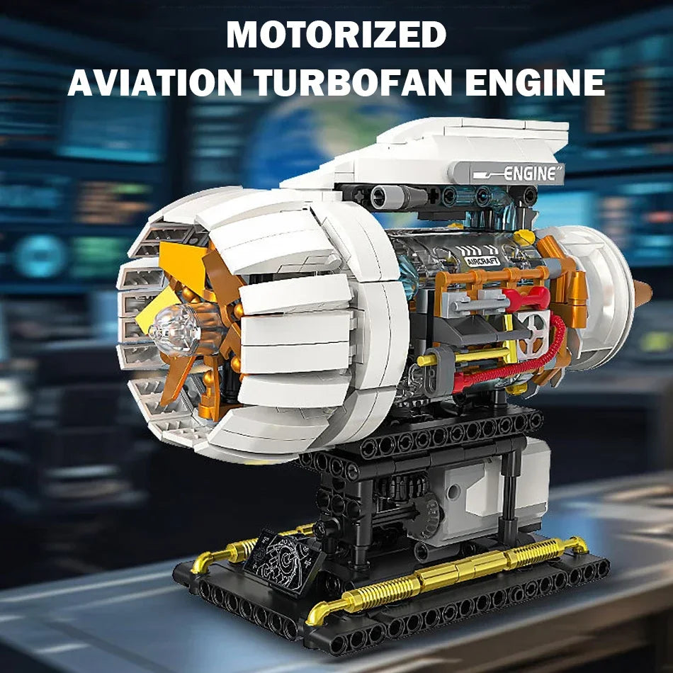 650PCS Aircraft Engine Model Building Blocks Set Technical Electrically Driven MOC Educational Toys Kids Boys Christmas Gifts
