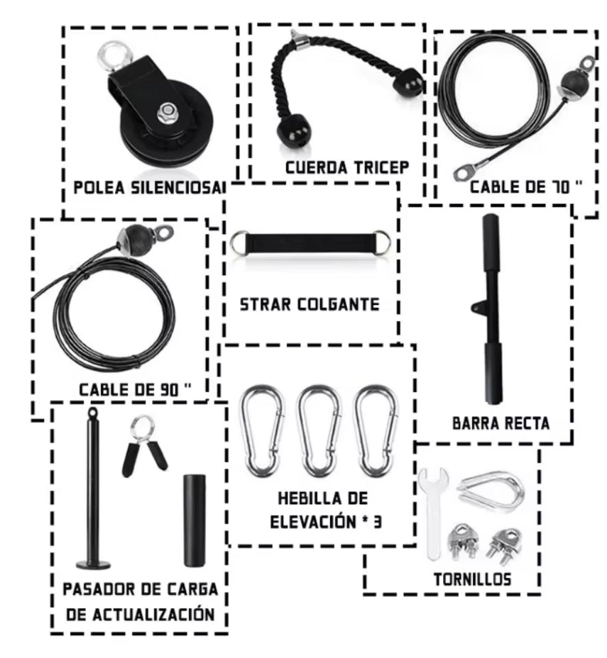 Kit de Poleas para Gimnasio con Accesorios - Entrenamiento de Bíceps y