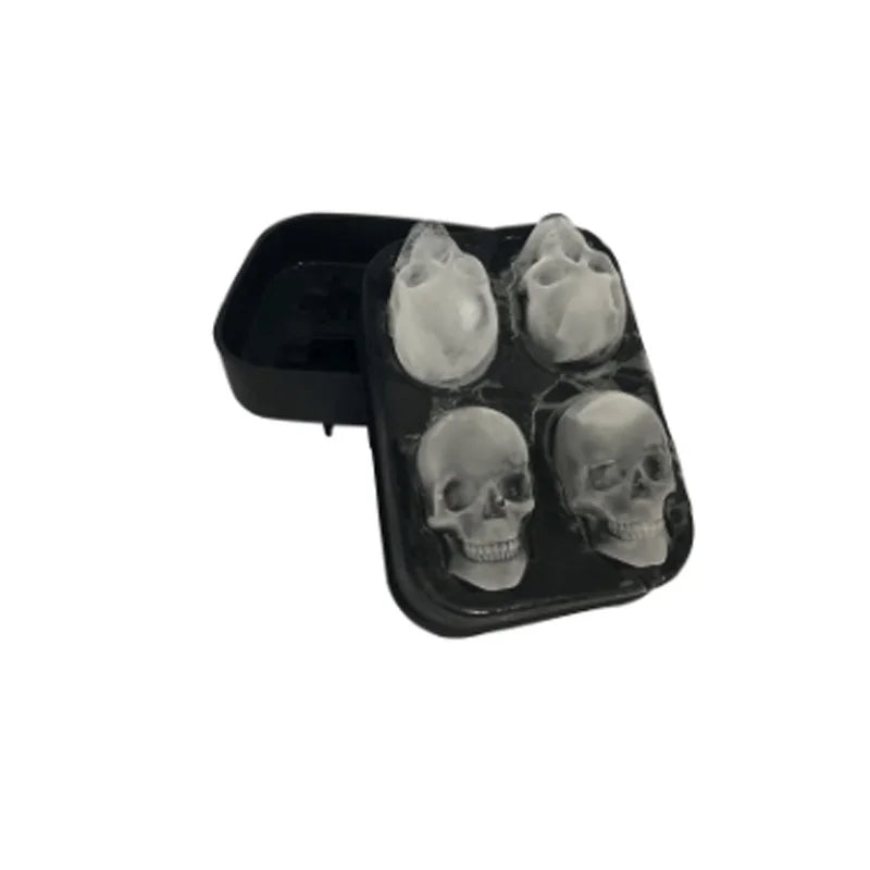 Skull Mold DIY 3D Easy Release Silicone Ice Mold 4 Skulls，for Christmas，Halloween Decor， Whiskey, Cocktails,Gift For Dad(Black)