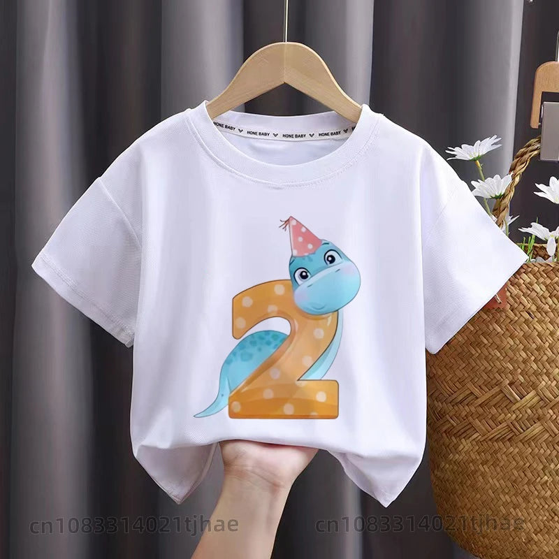 Cartoon Dinasour Birthday Baby Tshirts for Boy Party T-shirts Kids Tops Children Tees Girl Clothes