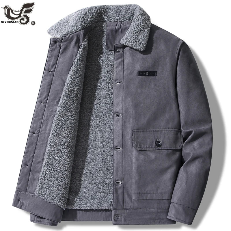 Men's Suede Jacket Autumn Retro Bomber Jacket Fashion Vintage Winter Fleece Jacket Men Parkas Outerwear Thick Warm Coat Clothing