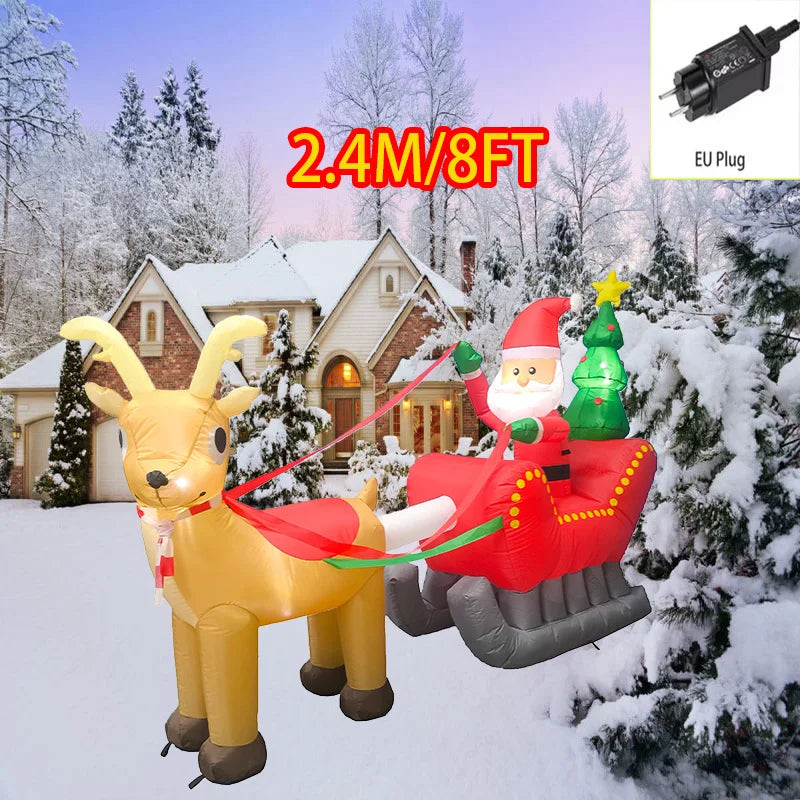 Outdoor Christmas Decorations Inflatable Toys Model Santa Vehicles Built-in LEDs Party New Year Ornament Xmas Garden Decor Props
