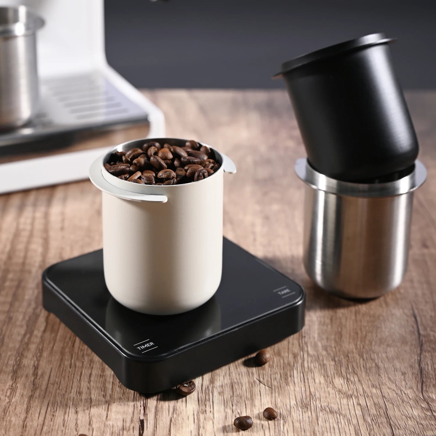 58mm Coffee Dosing Cup with Cleaning Brush Sniffing Mug for Espresso Machine Wear Resistant Stainless Steel Coffee Dosing Cup