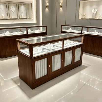 Modern Wooden Island Display Cabinet Commercial Women Clothing Shop Luxury Jewelry Ornament Glass Cabinet Home Furniture FYMS