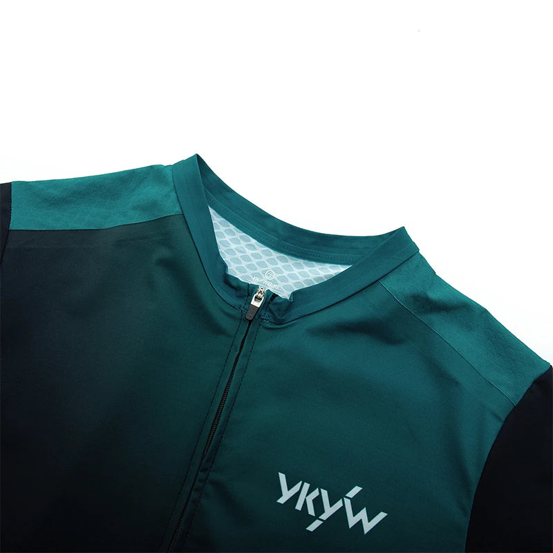 YKYW Men's Short Sleeve Cycling Jersey Summer Quick Drying Wear-resistant Breathable Gradient Bicycle Jersey Road Bike Shirts