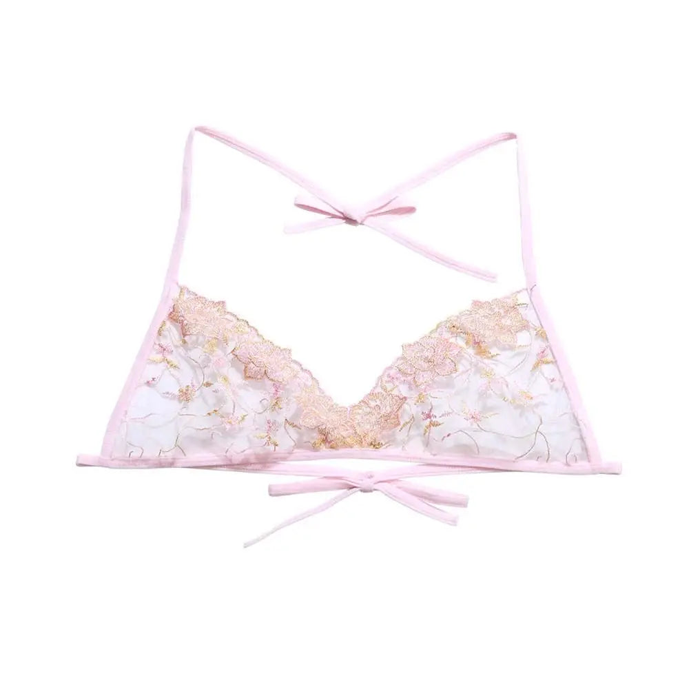 Transparent Ultra-thin Hollow Straps Open Back Bandage Sexy Lingerie Underwear Embroidered Women's Bras