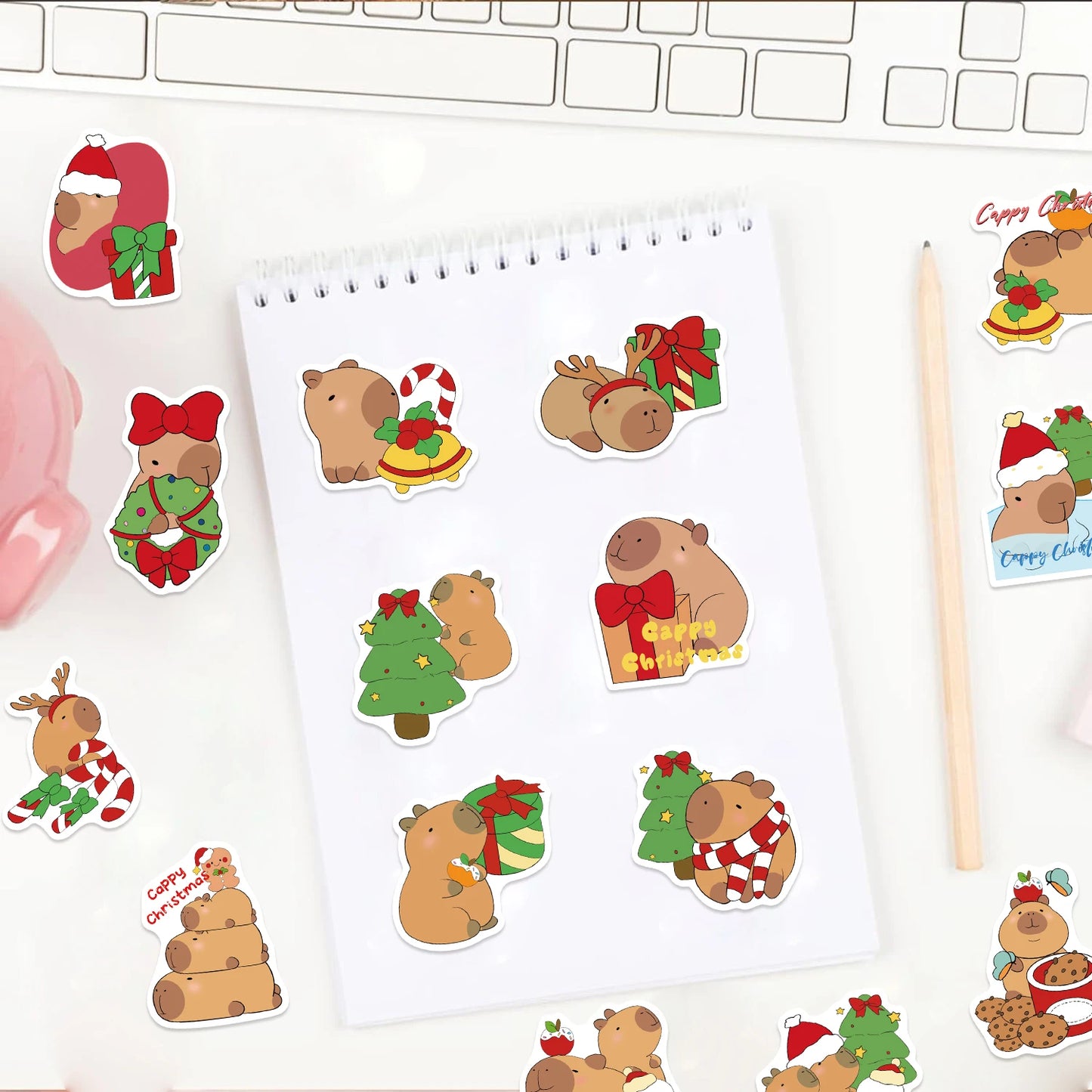 50PCS Christmas Capybaras Stickers Cartoon Cute Decals Toy Stationery Guitar Phone Bicycle Laptop Luggage Car Graffiti Sticker