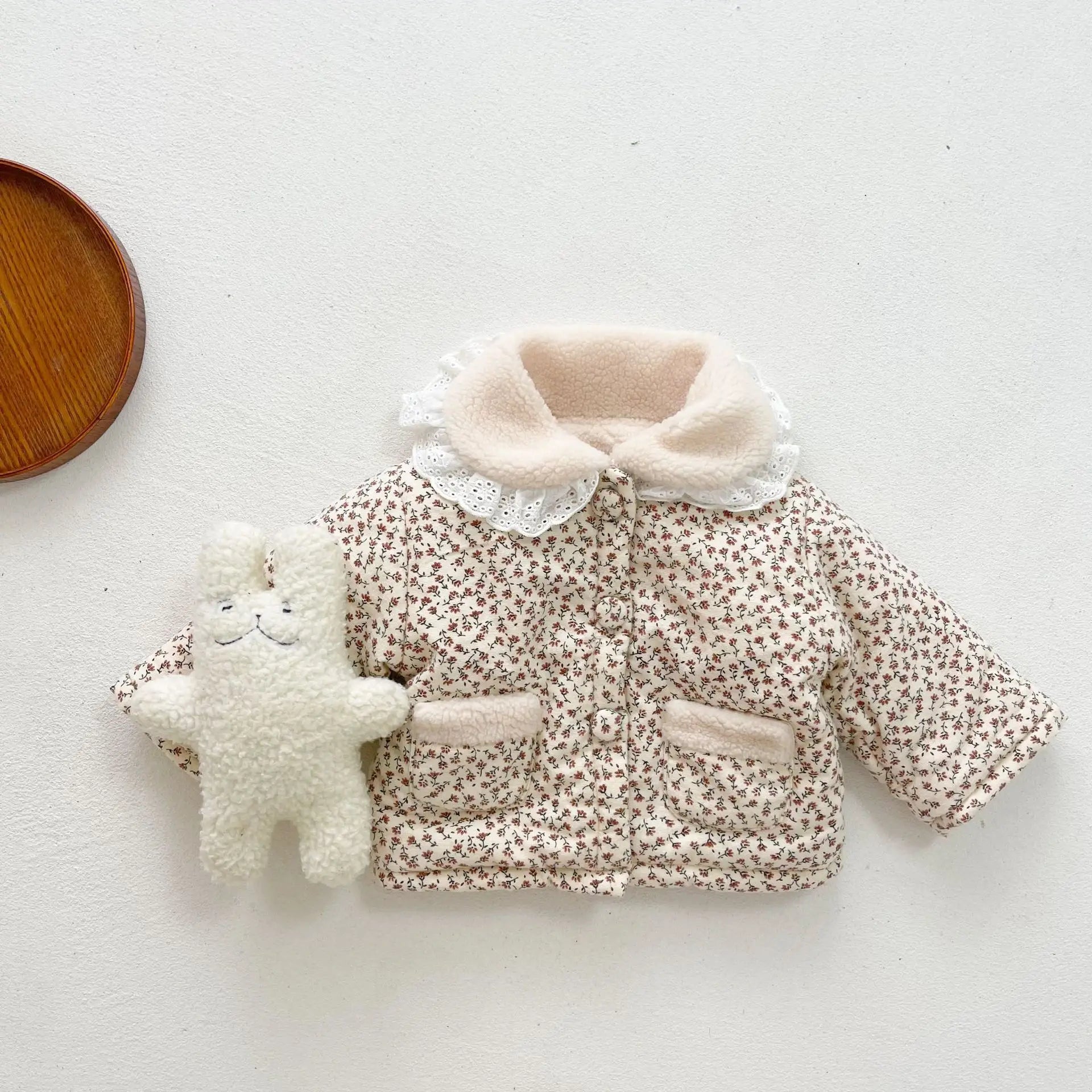 Winter New Coat Baby Plus Velvet  Warm Clothes Fashion Flower Print Girls Padded Jacket Children Long Sleeve Thick Outwears
