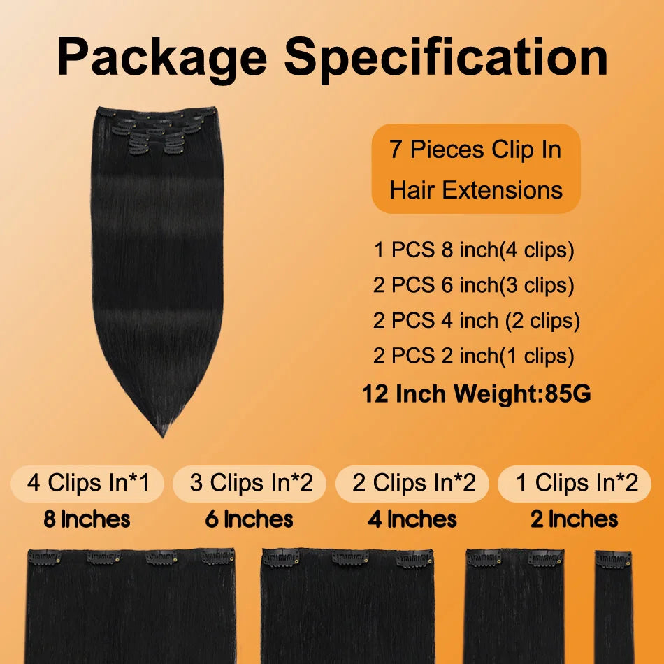 LOVELINE  7Pcs Clip In Hair Extensions 100% Human Hair Clip In Human Hair 120G Straight Remy Hair Natural Black