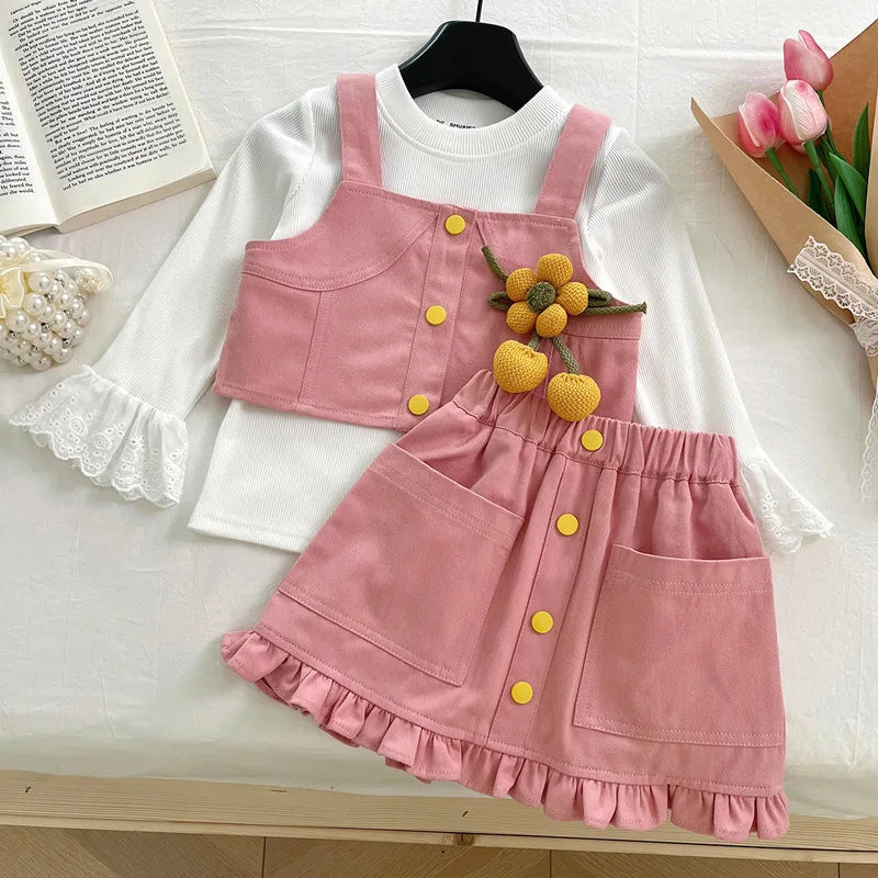 2025 Spring Autumn Little Baby Girls Denim Sets Fashionable Toddler Skirts + Top Outfit for Age 1-8 Years Children Cute Clothing