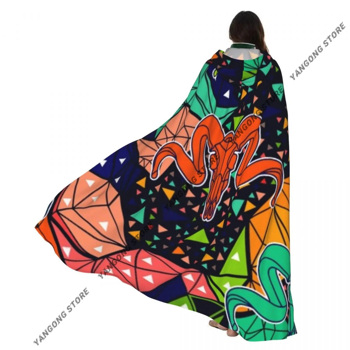 Boho Style Skull And Flowers Hooded Cloak Coat Halloween Cosplay Costume Vampire Devil Wizard Cape Gown Party