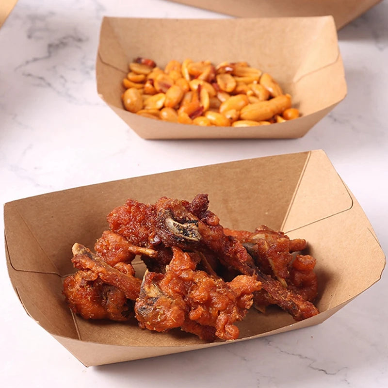 Kraft Paper Dessert Cake Food Tray Kitchen Disposable Snack Bowls Oilproof Cardboard Food Plates for Take Out Trays Supplies