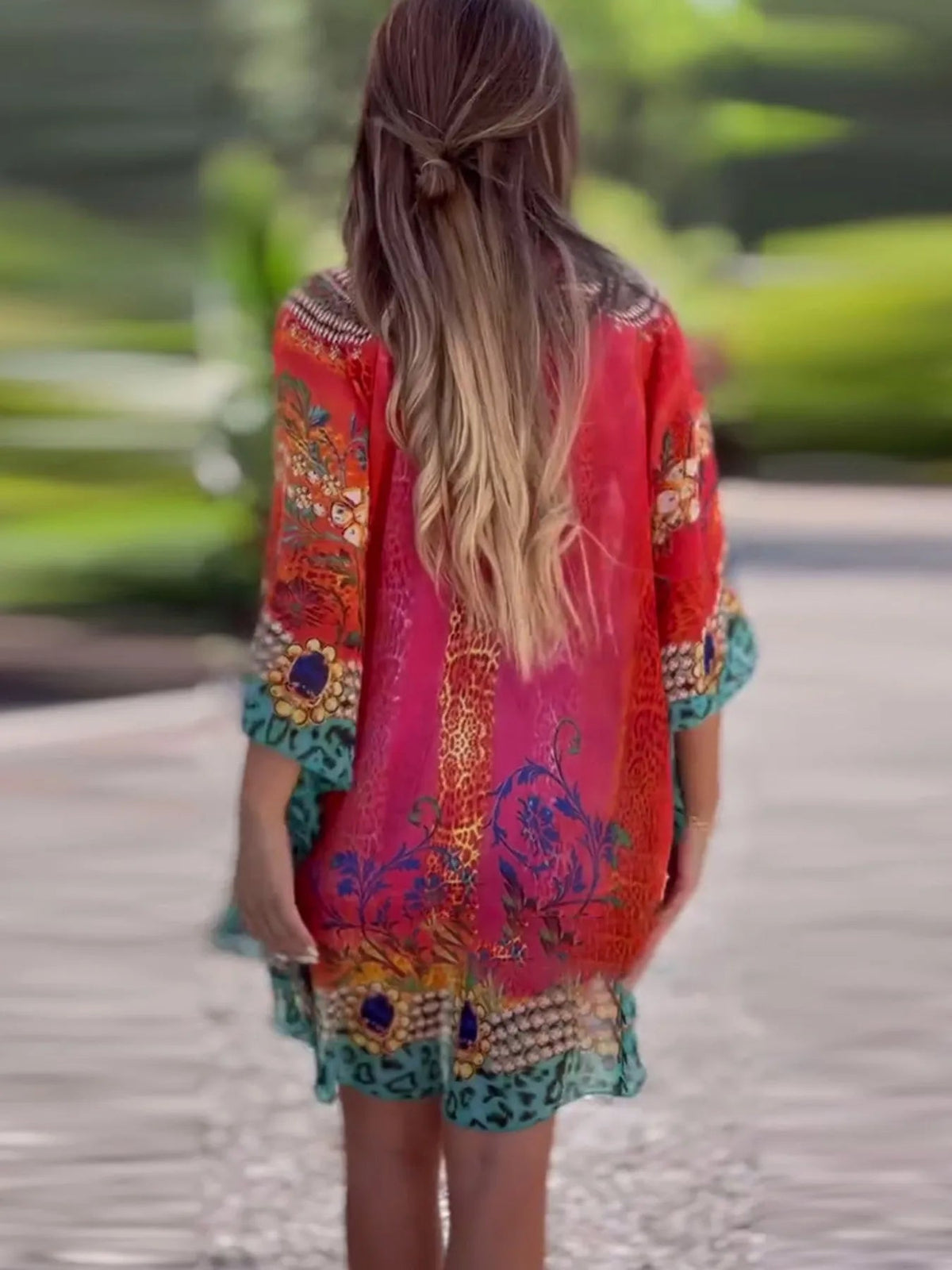 Floral Print V-Neck Cover Up