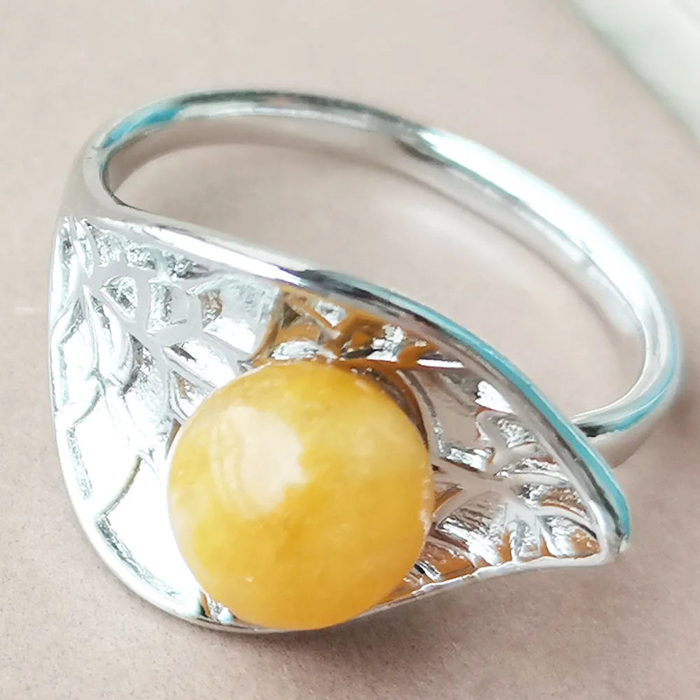 Jaspe Howlite Crystal Aventurine Tiger Eye Blue Sand Carnelian Malachite Lapis Lazuli Howlite Goldstone Leaf Bead Ring  PWB921