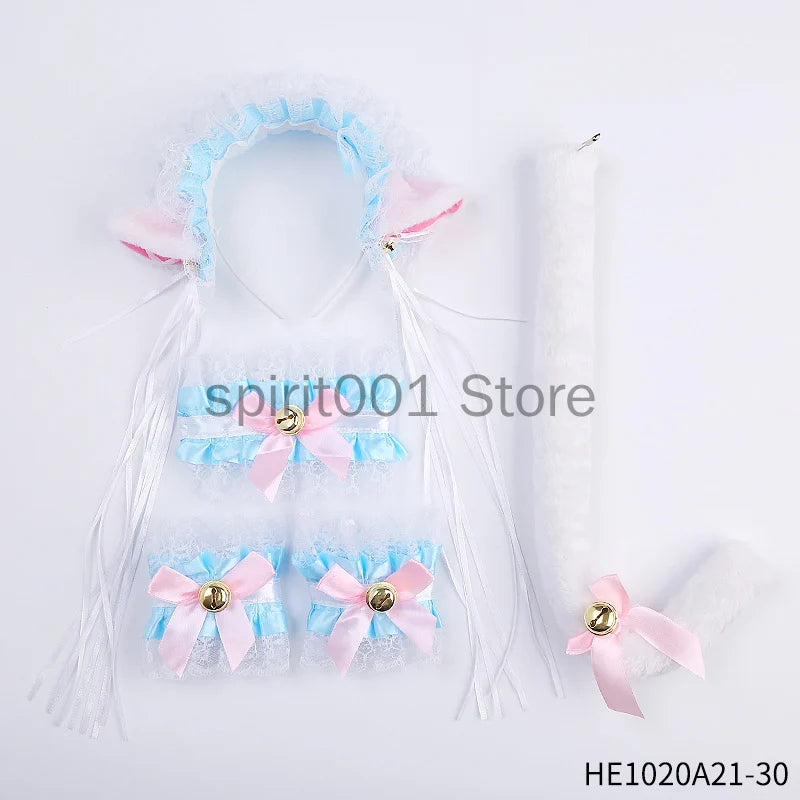Womens Halloween Maid Lace Cat Ear Headband Hair Accessories Cat Ear Headband Long Tassel Japanese Animation Cosplay Accessories