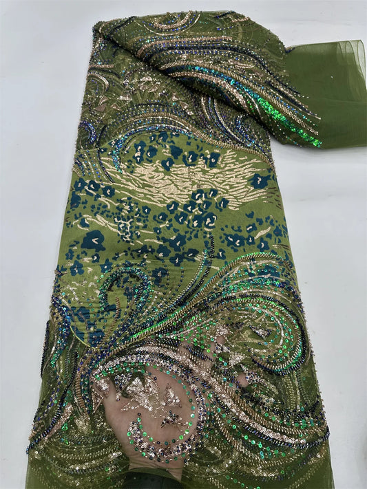 Luxury French Mesh Beaded Lace Fabric 2025 High Quality African Sequins Groom Lace Fabrics For Nigerian Wedding Dress Women