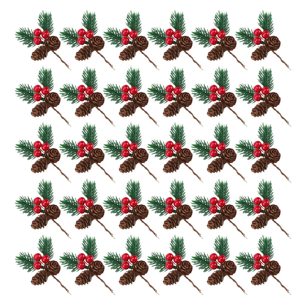 90 pcs  Artificial Pine Branches With Red Berries And Pine Cones Christmas Decorations For Wreaths Trees Garlands Centerpieces