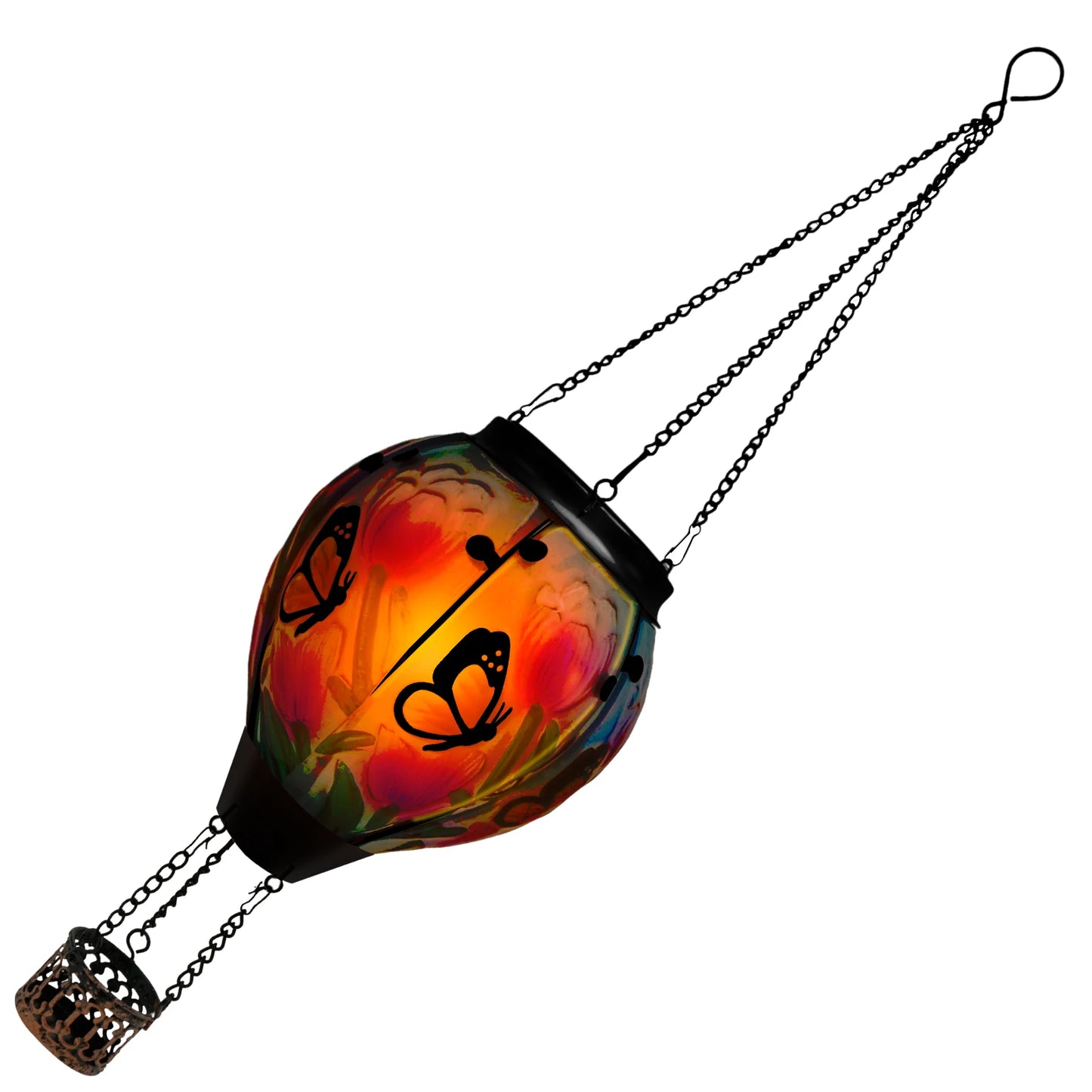 Solar Led Light Garden Wind Chimes Hanging Light Decor Hot Air Balloon Solar Lantern with LED Flame Solar Lights Hanging Lantern