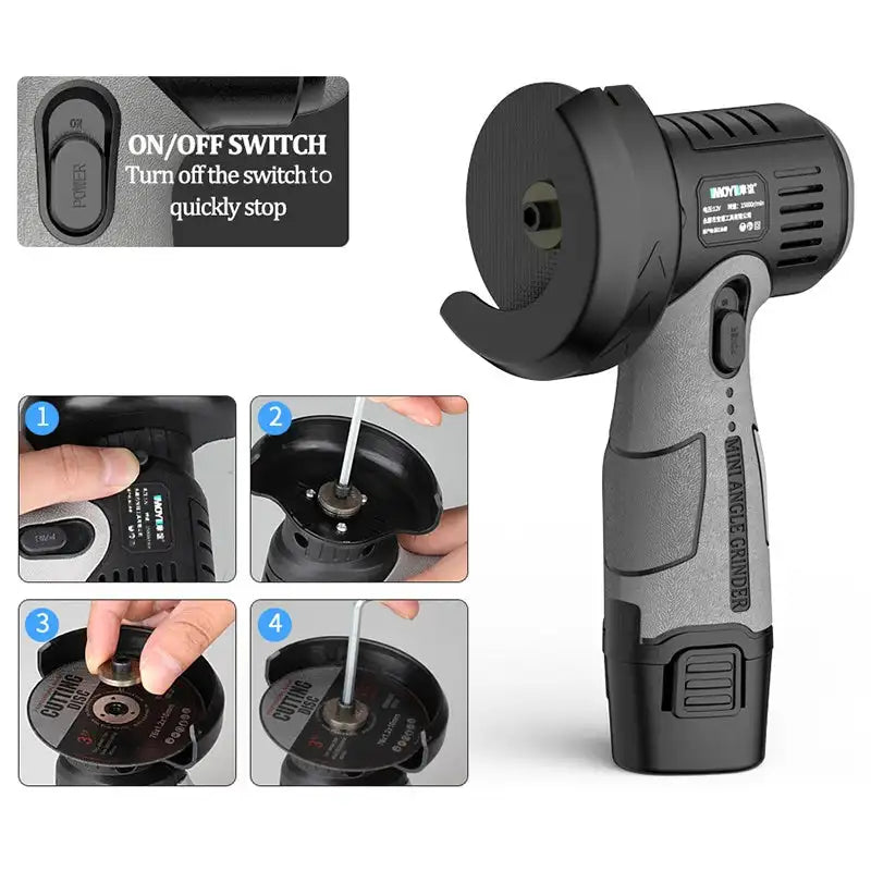 12V Mini Angle Grinder with Cutting Disc 15000 RPM Cordless Electric Angle Grinder 400W Polishing Grinding Machine Brush Motor