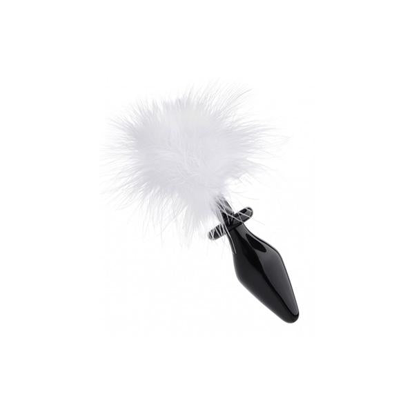 White Fluffer Bunny Tail Glass Anal Plug