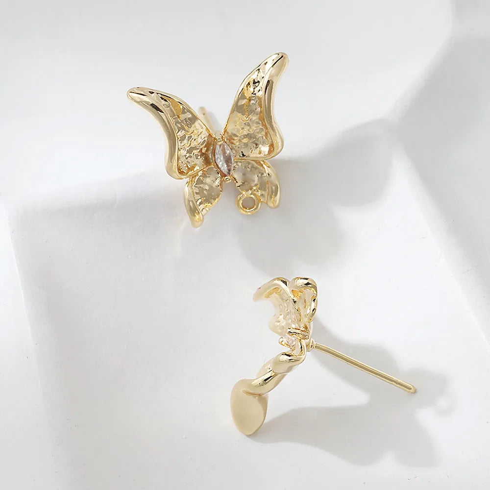 2PCS Dainty Butterfly Ear Studs Diy Earrings Charms Jewelry Making Findings Supplies 14k Gold Plated Accessories 16*17mm