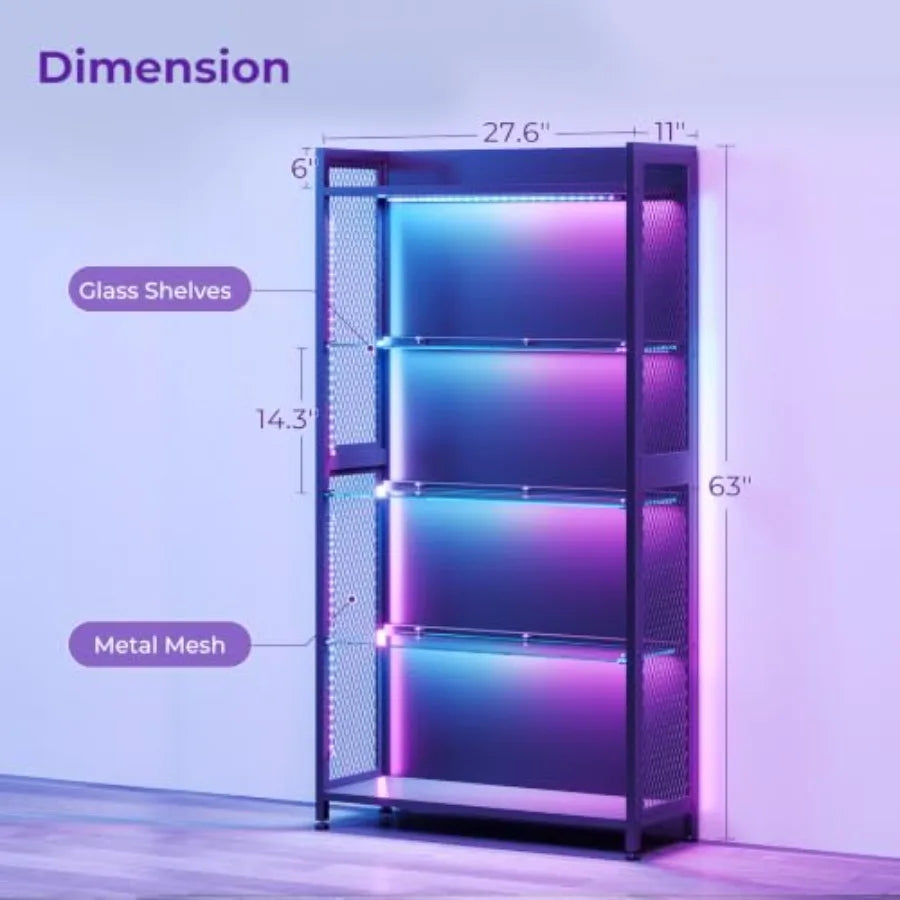 Display Case with Glass Shelves, RGB Light 4-Tier Display Cabinet