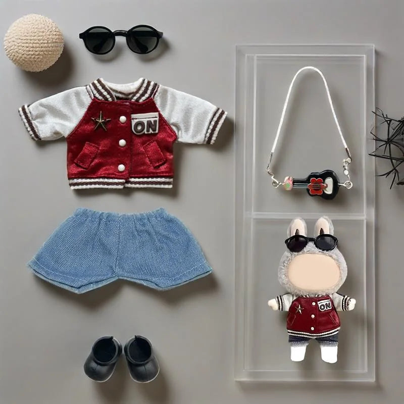 For Labubu V3 Baby Doll Clothes Penguin Jumpsuit Labubu I II Idol Dolls 15/17cm Plush Doll Clothes Sitting Party Accessories