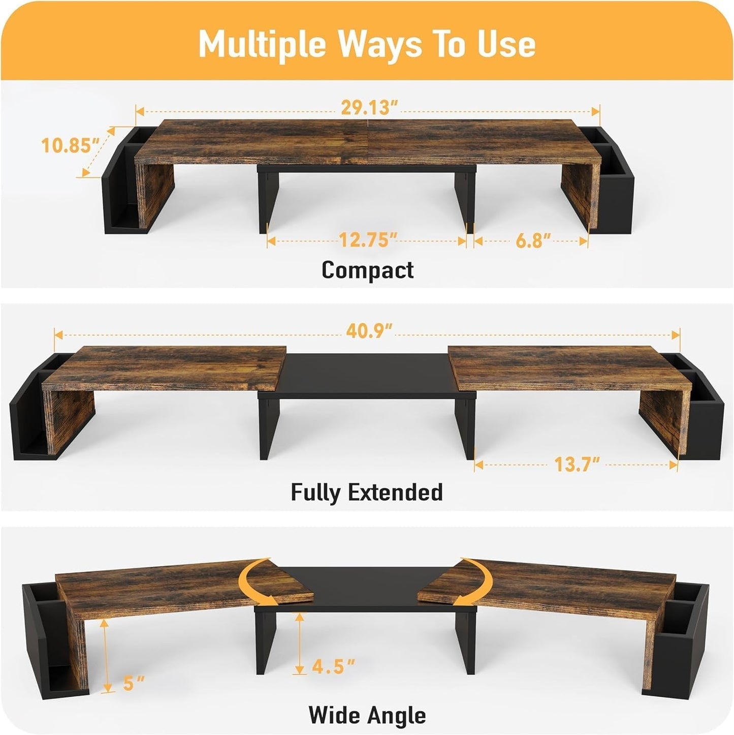 Desk Dual Monitor Stand Riser With Drawer Rustic Brown