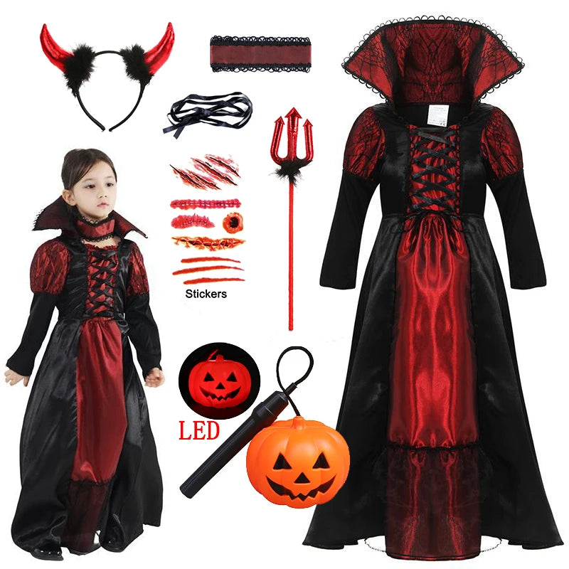 Baby Girls Halloween Ghost Bride Costume Children Cosplay Vampire Princess Dresses Kids Dress Clothes Gothic Carnival Party Gift