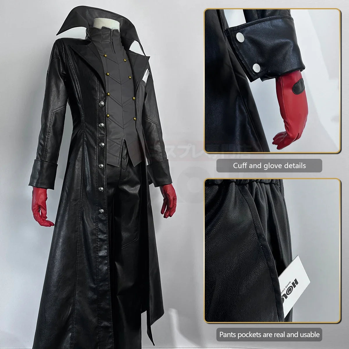 Cosplay P5 Game Ren Amamiya Cosplay Costume Wig Mask Joker Faux Leather Coat Pants Vest Gloves Daily Wear Cos Convention Rose Ne